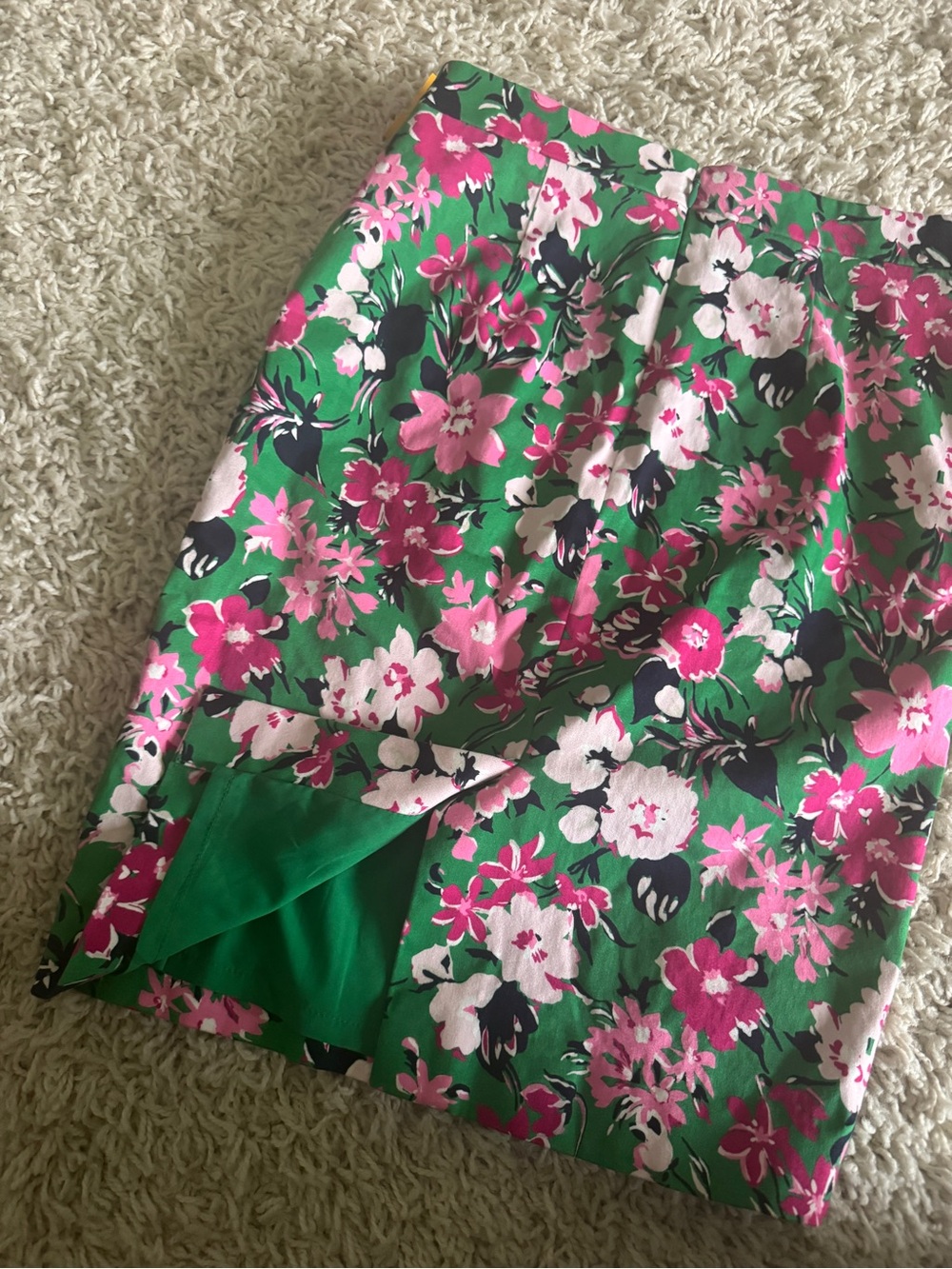 J. Crew Sateen Green Floral Pencil Skirt with Pink Blooms - Picture 3 of 6